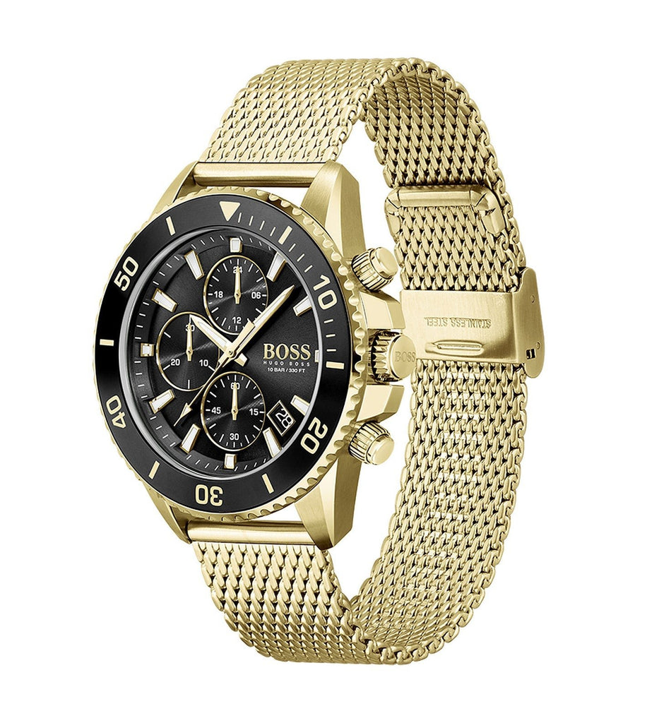 Hugo Boss Admiral Chronograph Black Dial Gold Mesh Bracelet Watch for Men