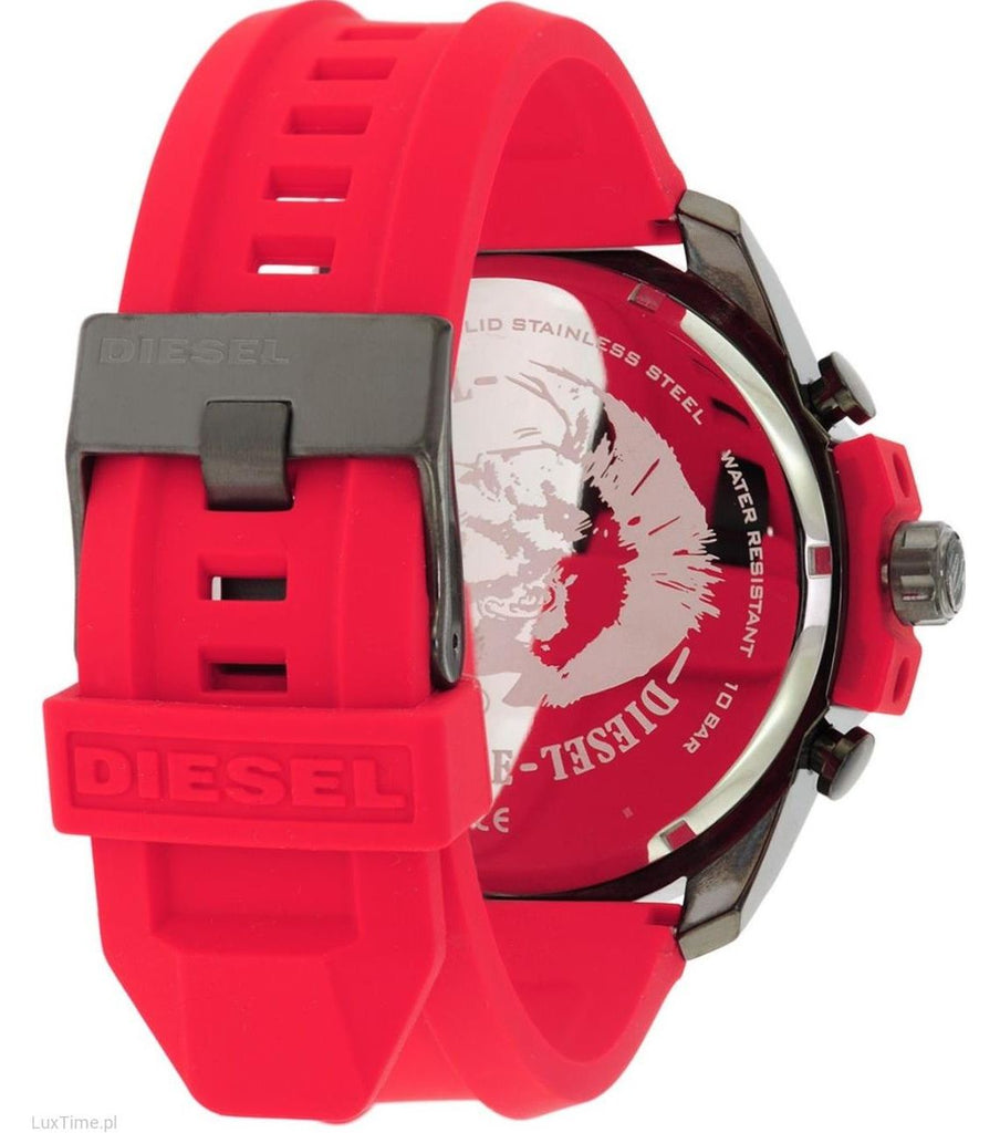 Diesel Mega Chief Chronograph Black Dial Red Silicone Strap Watch For Men