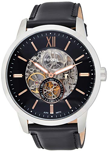 Fossil Townsman Skeleton Black Dial Black Leather Strap Watch for Men
