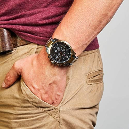 Tommy Hilfiger Decker Chronograph Black Dial Two Tone Steel Strap Watch for Men