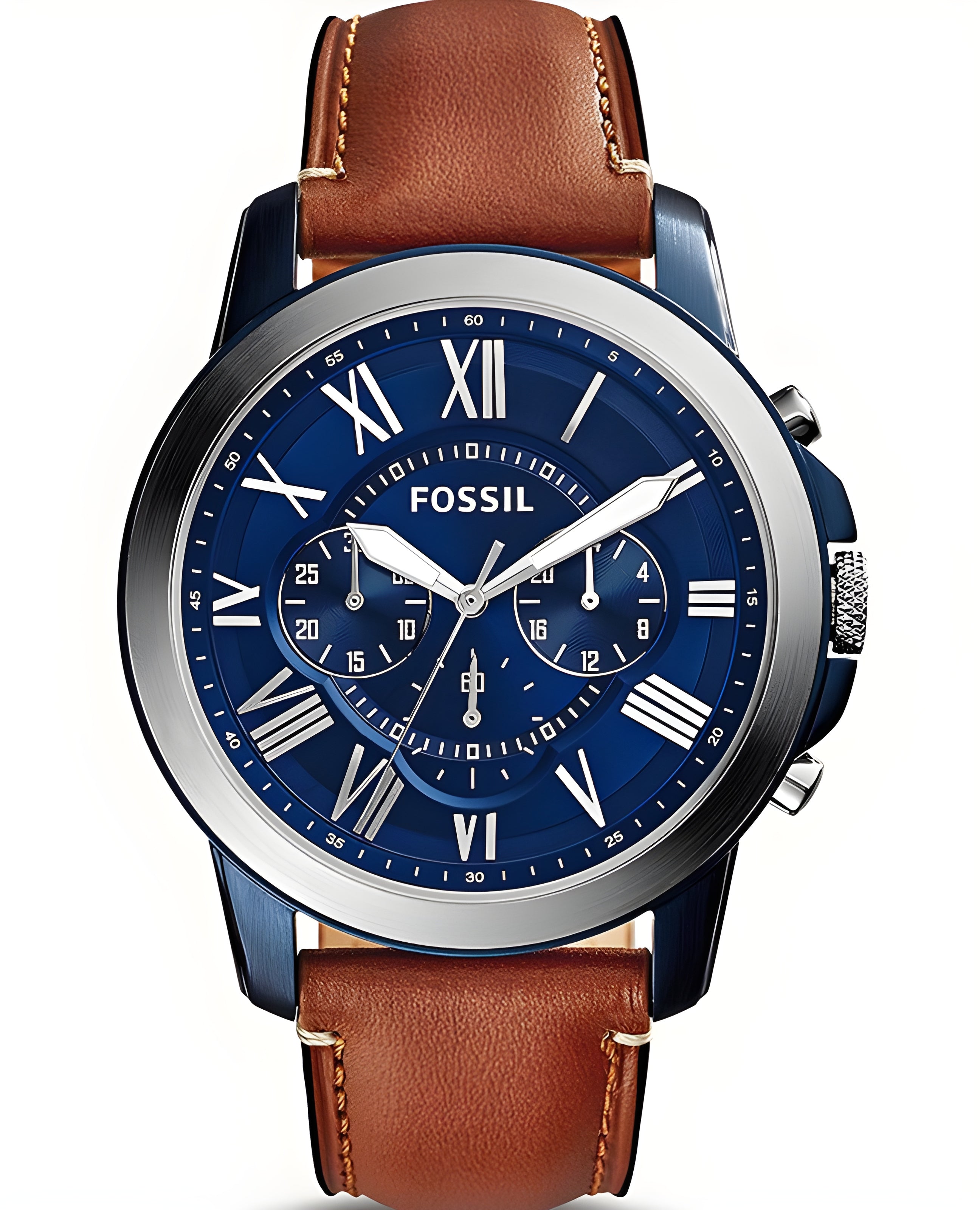 Fossil Grant Chronograph Blue Dial Brown Leather Strap Watch for Men
