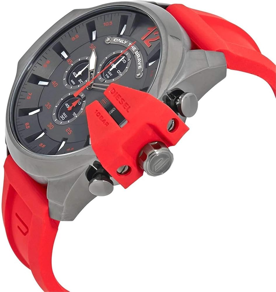 Diesel Mega Chief Chronograph Black Dial Red Silicone Strap Watch For Men