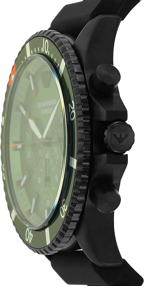 Emporio Armani Diver Chronograph Quartz Green Dial Black Silicon Strap Watch For Men - AR11463