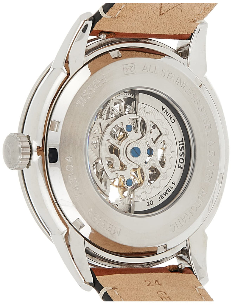 Fossil Townsman Automatic Skeleton Blue Dial Brown Leather Strap Watch for Men