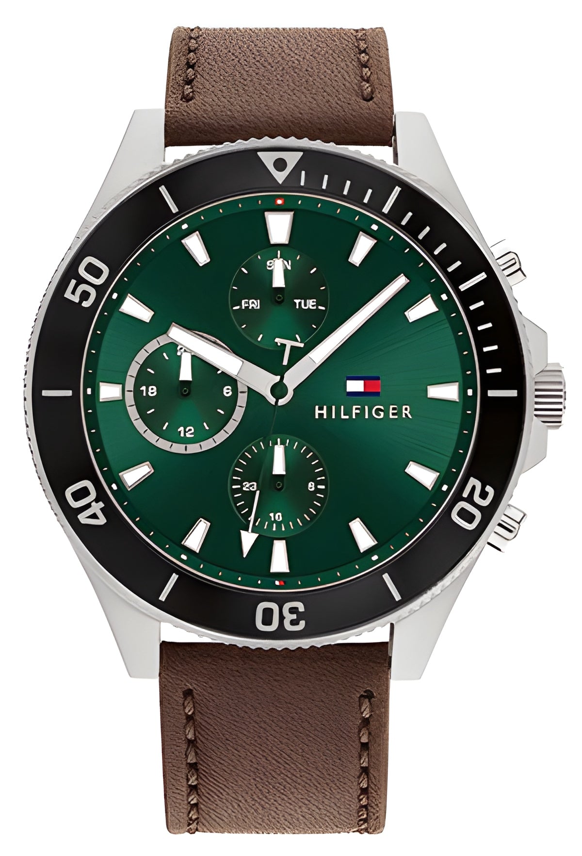 Tommy Hilfiger Men's chronograph watch with Green Dial and brown leather bracelet Larson model 1791983