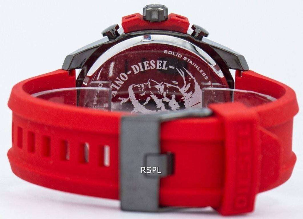 Diesel Mega Chief Chronograph Black Dial Red Silicone Strap Watch For Men