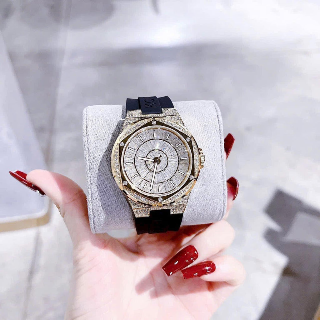 Michael Kors Lennox Three Hand Crystals Silver Dial Black Silicone Strap Watch For Women