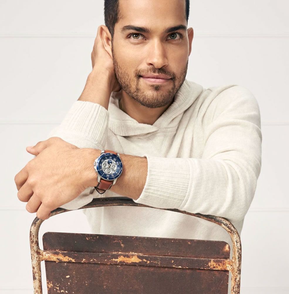 Fossil Grant Sport Automatic Skeleton Blue Dial Brown Leather Strap Watch for Men