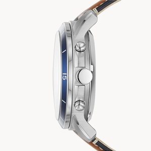 Fossil Grant Sport Automatic Skeleton Blue Dial Brown Leather Strap Watch for Men