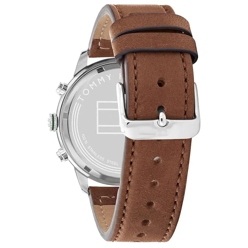 Tommy Hilfiger Jimmy Chronograph Green Dial Brown Leather Strap Watch For Men