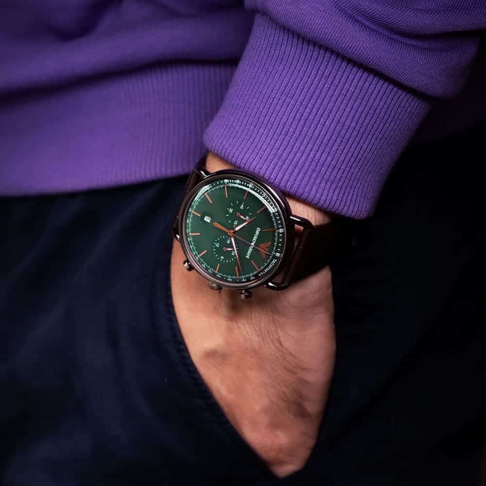 Emporio Armani Brown Leather Strap with Green Dial Men's Watch | Aviator AR11334