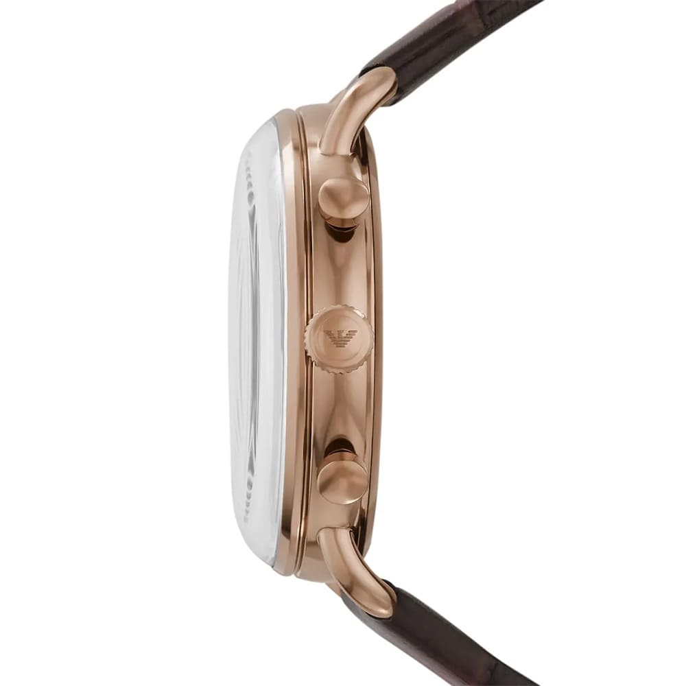 Emporio Armani Brown Leather Strap with Green Dial Men's Watch | Aviator AR11334