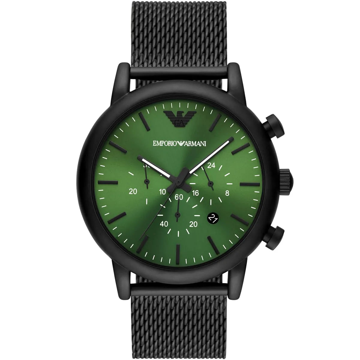 Emporio Armani Luigi Chronograph Green Dial Black Mesh Bracelet Watch For Men - AR11470