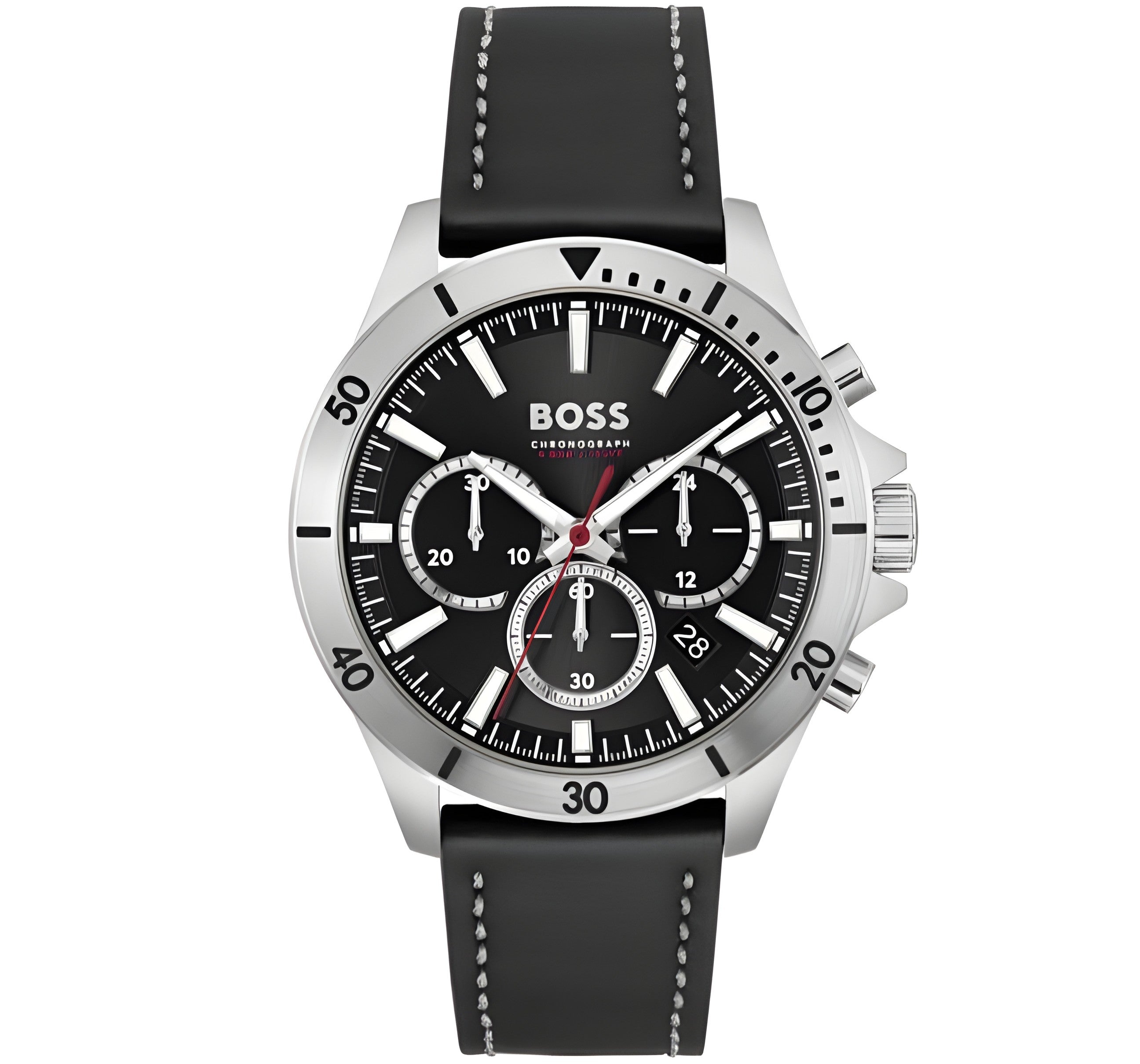 Hugo Boss Troper Chronograph Black Dial Black Leather Strap Watch for Men
