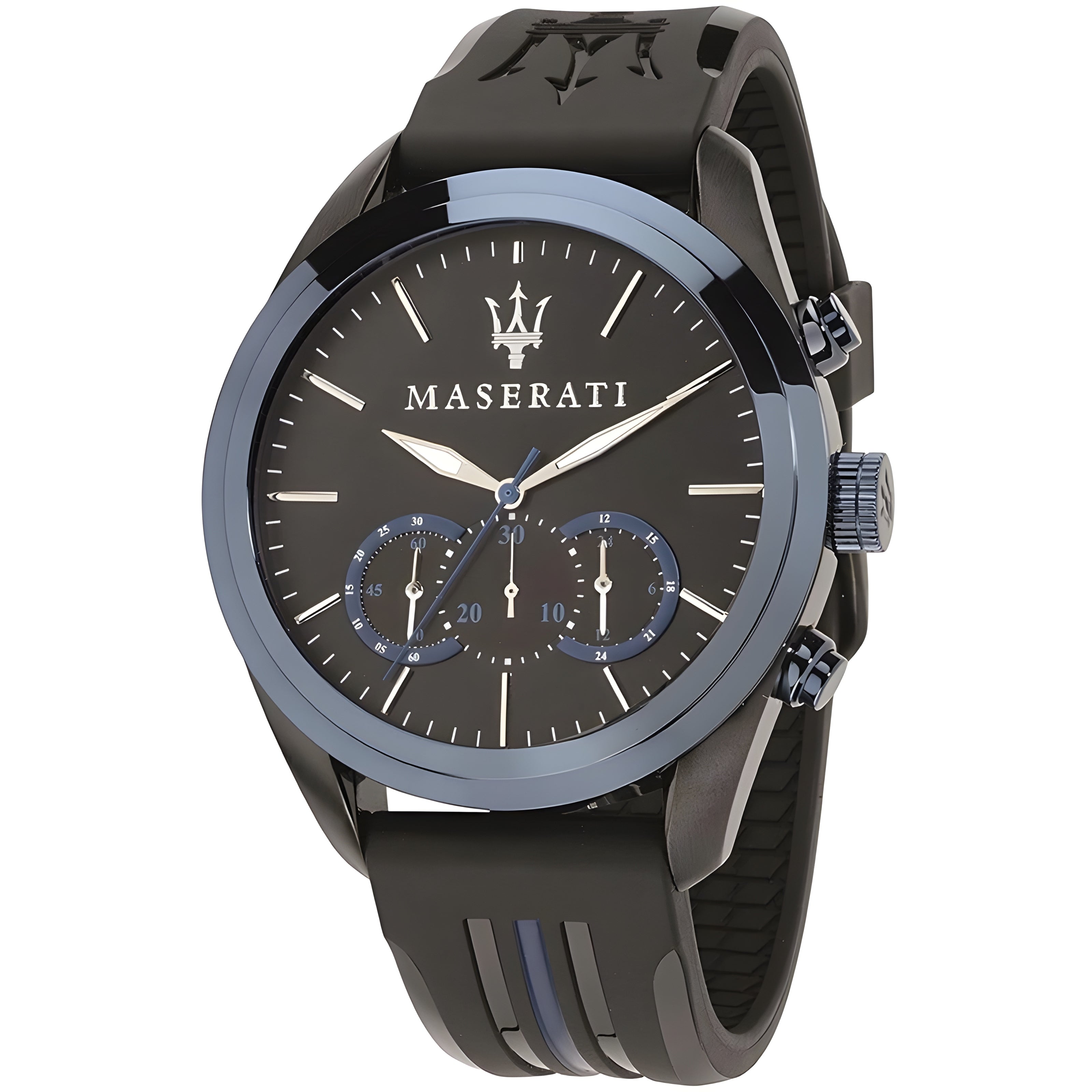 Maserati Traguardo Sports Blue Dial Black Rubber Strap Watch For Men