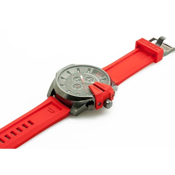 Diesel Mega Chief Chronograph Black Dial Red Silicone Strap Watch For Men
