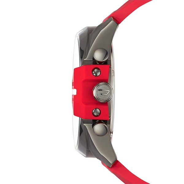 Diesel Mega Chief Chronograph Black Dial Red Silicone Strap Watch For Men
