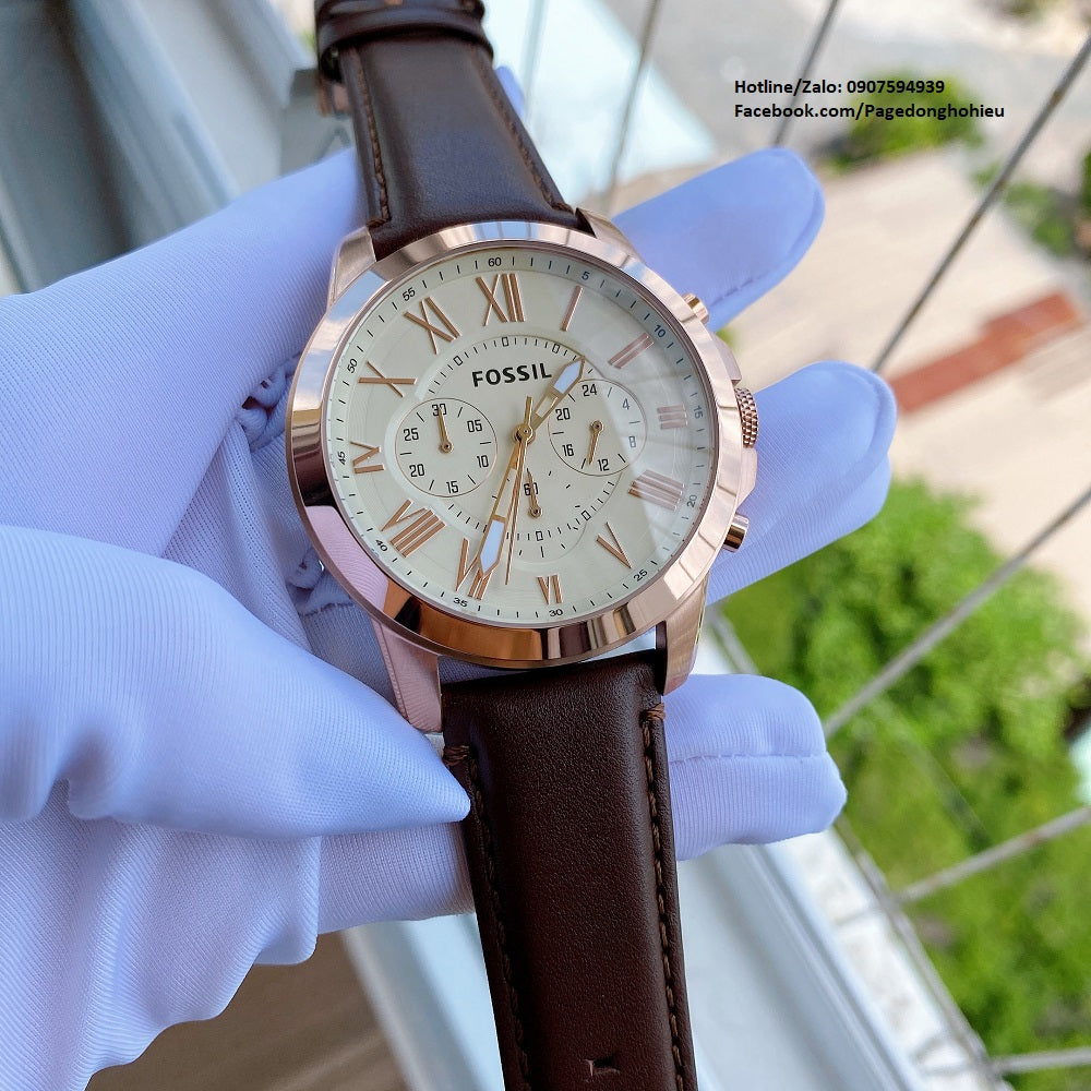 Fossil Grant Chronograph White Dial Brown Leather Strap Watch for Men