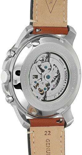 Fossil Grant Sport Automatic Skeleton Blue Dial Brown Leather Strap Watch for Men