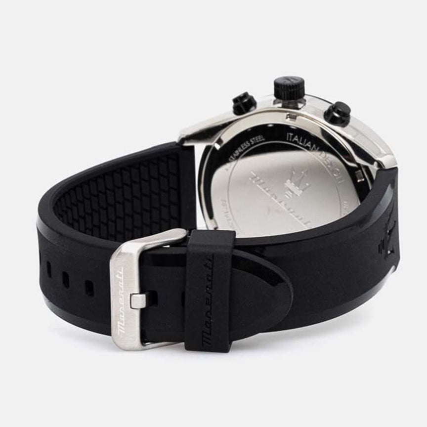 Maserati Traguardo Chronograph Green Dial Black Silicone Strap Watch For Men