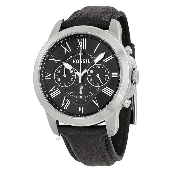 Fossil Grant Chronograph Black Dial Black Leather Strap Watch for Men