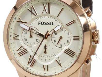Fossil Grant Chronograph White Dial Brown Leather Strap Watch for Men