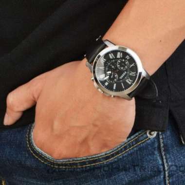Fossil Grant Chronograph Black Dial Black Leather Strap Watch for Men