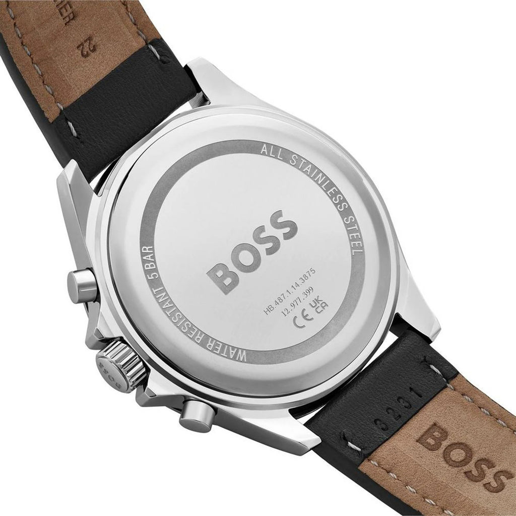 Hugo Boss Troper Chronograph Black Dial Black Leather Strap Watch for Men