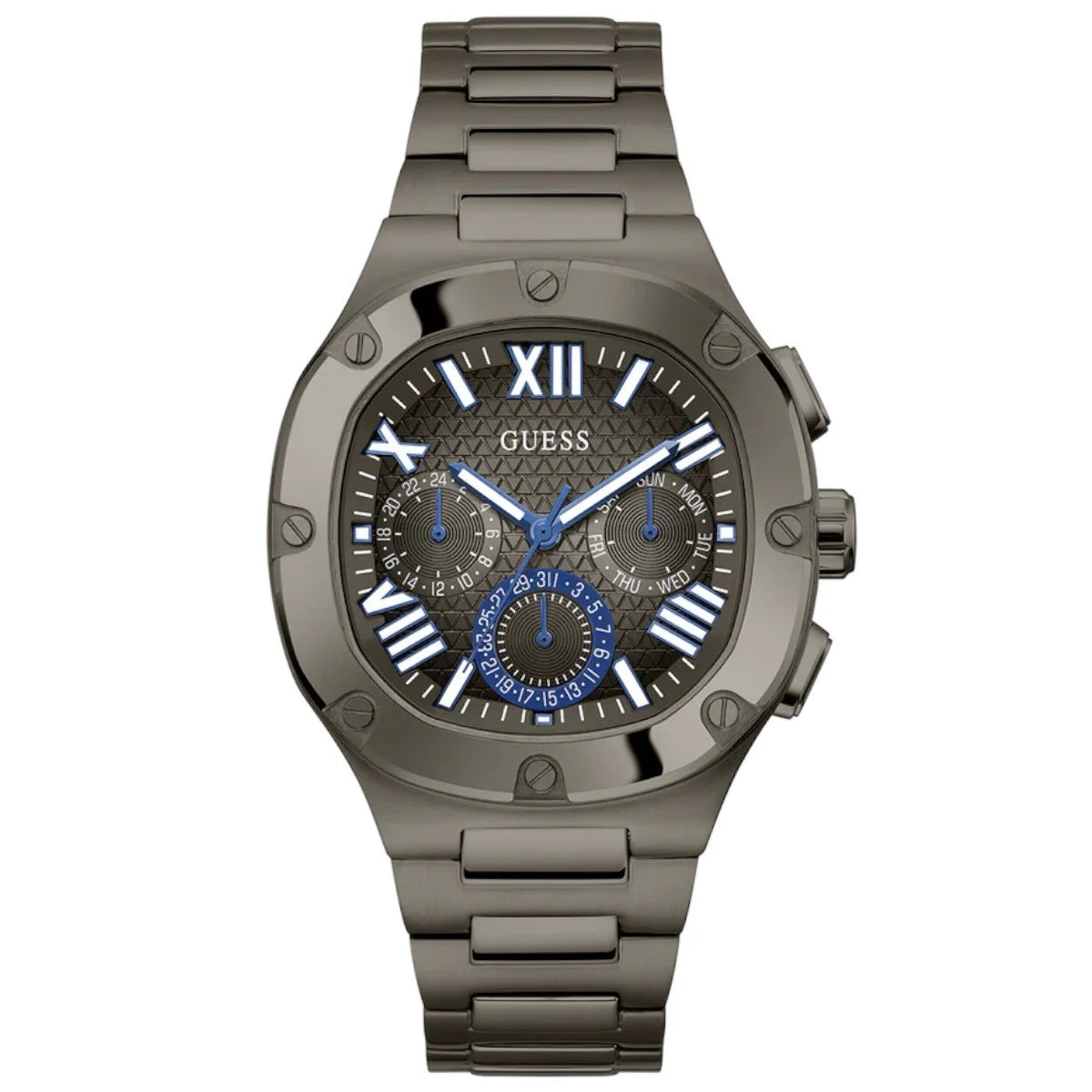 Guess Headliner Quartz Black Dial Grey Steel Strap Watch For Men - GW0572G5