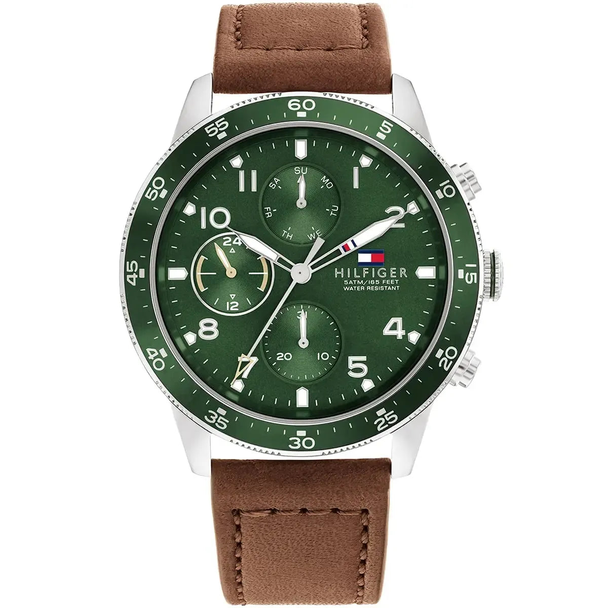 Tommy Hilfiger Jimmy Chronograph Green Dial Brown Leather Strap Watch For Men