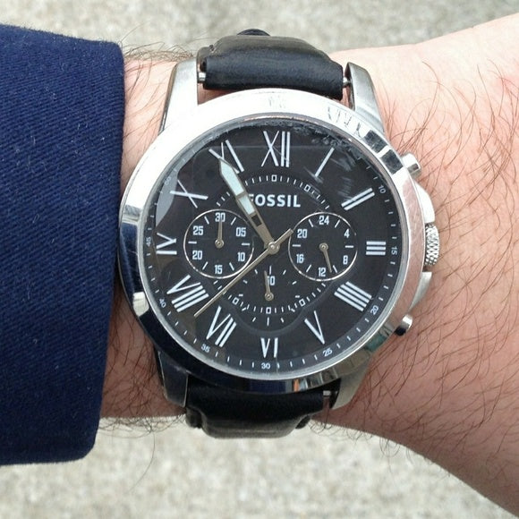 Fossil Grant Chronograph Black Dial Black Leather Strap Watch for Men