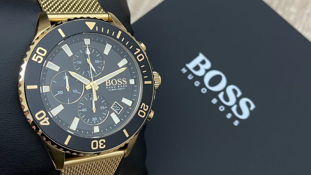 Hugo Boss Admiral Chronograph Black Dial Gold Mesh Bracelet Watch for Men