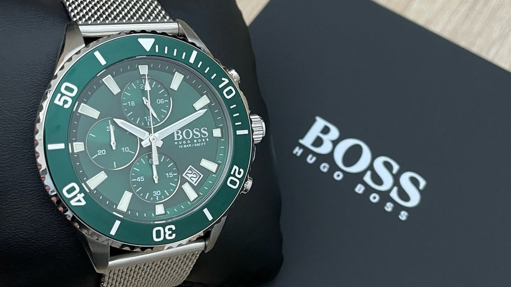 Hugo Boss Admiral Green Dial Silver Mesh Bracelet Watch for Men