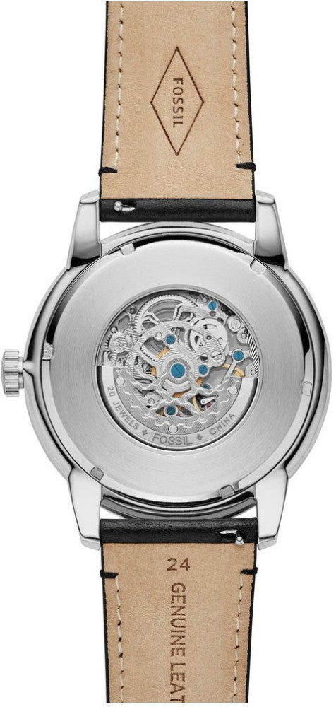 Fossil Townsman Skeleton Black Dial Black Leather Strap Watch for Men