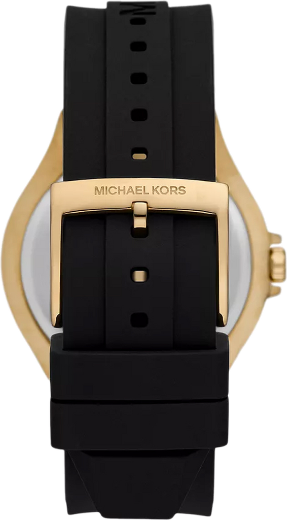Michael Kors Lennox Three Hand Crystals Silver Dial Black Silicone Strap Watch For Women