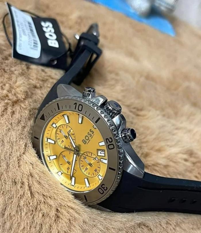 Hugo Boss Admiral Yellow Dial Black Rubber Silicone Strap Watch for Men