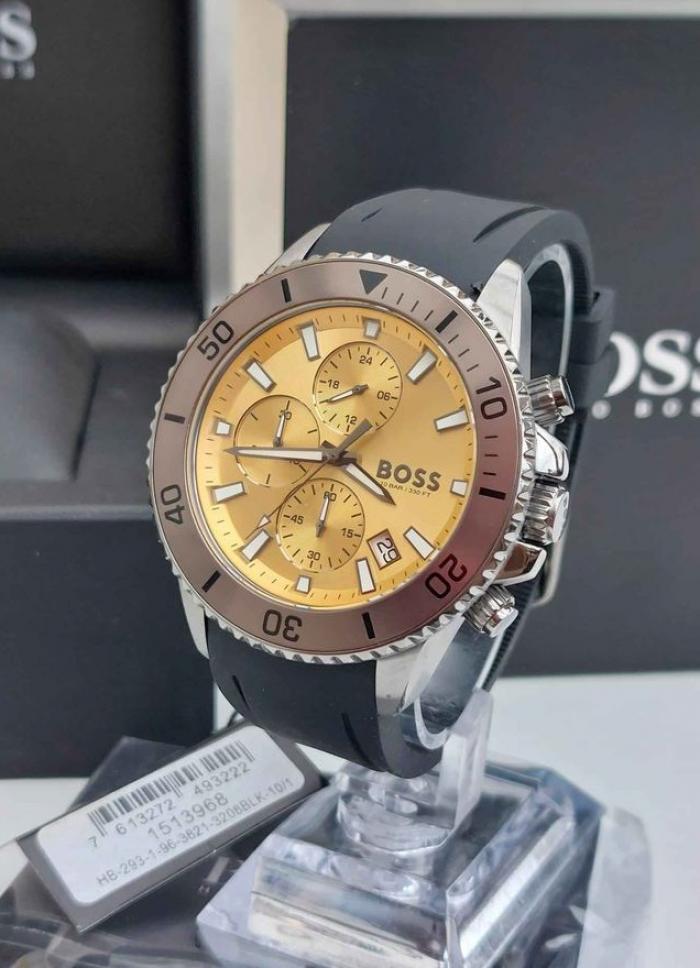 Hugo Boss Admiral Yellow Dial Black Rubber Silicone Strap Watch for Men