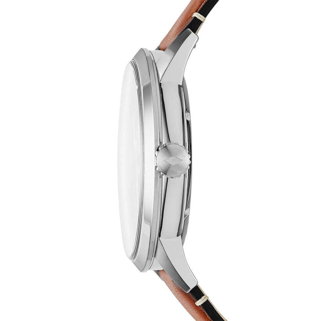 Fossil Townsman Automatic Skeleton Blue Dial Brown Leather Strap Watch for Men