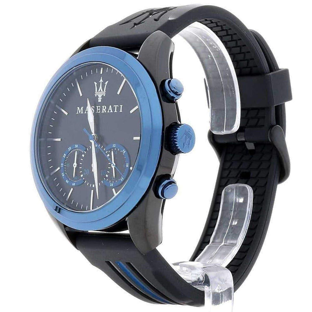 Maserati Traguardo Sports Blue Dial Black Rubber Strap Watch For Men
