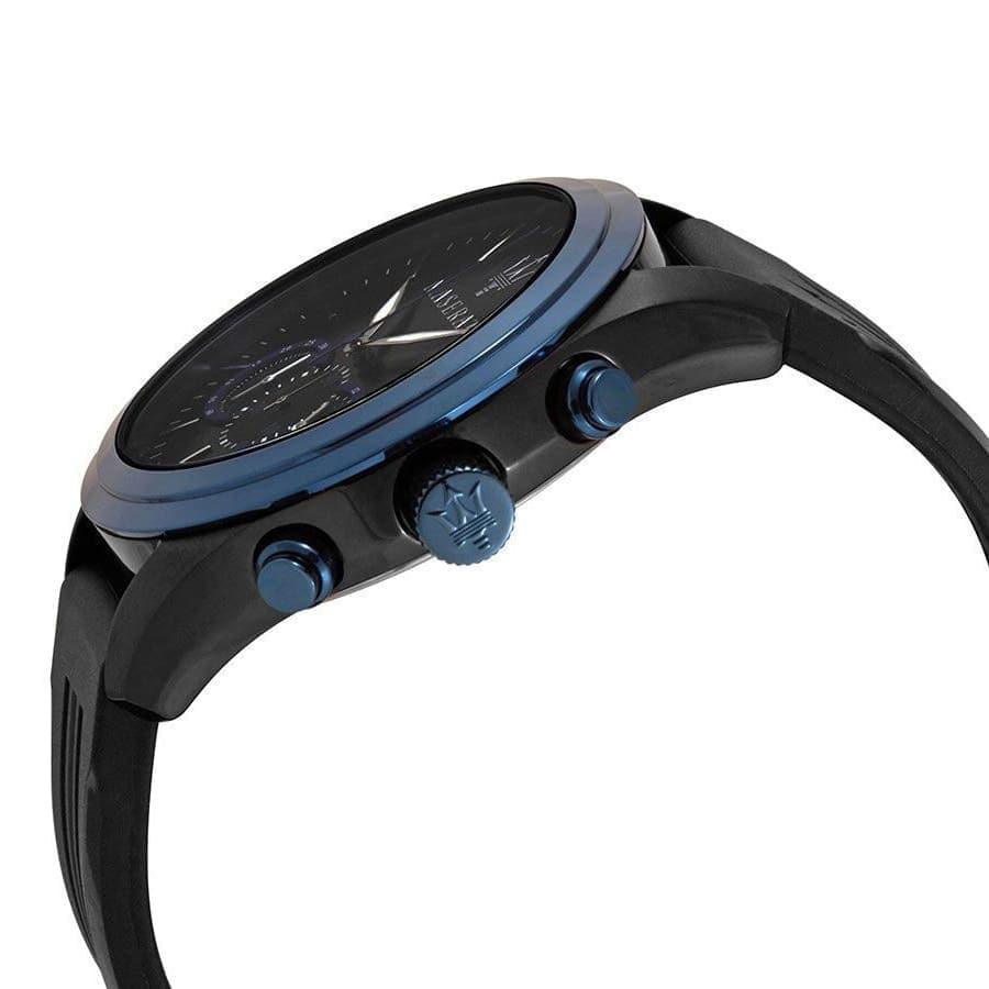 Maserati Traguardo Sports Blue Dial Black Rubber Strap Watch For Men