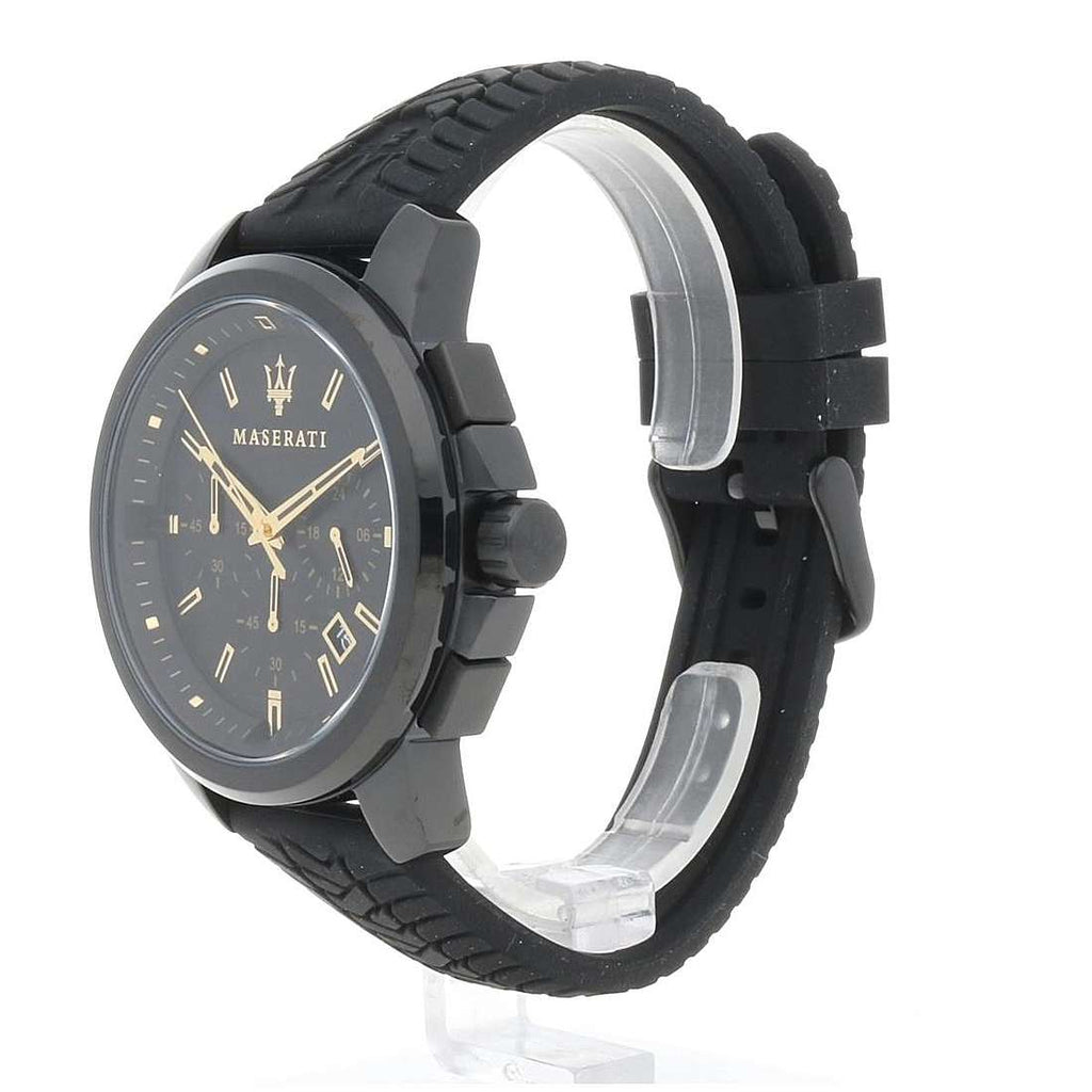 Maserati Successo Black Dial Black Rubber Strap Watch For Men
