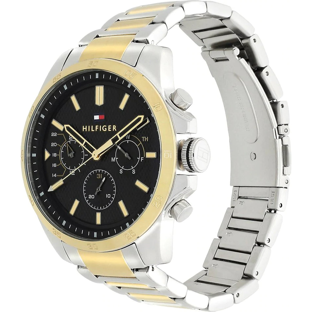 Tommy Hilfiger Decker Chronograph Black Dial Two Tone Steel Strap Watch for Men