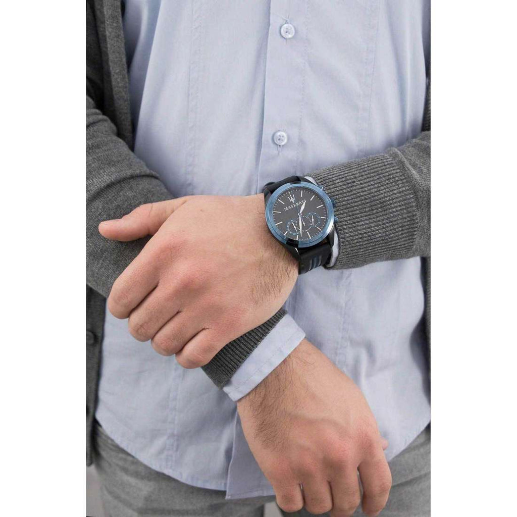 Maserati Traguardo Sports Blue Dial Black Rubber Strap Watch For Men